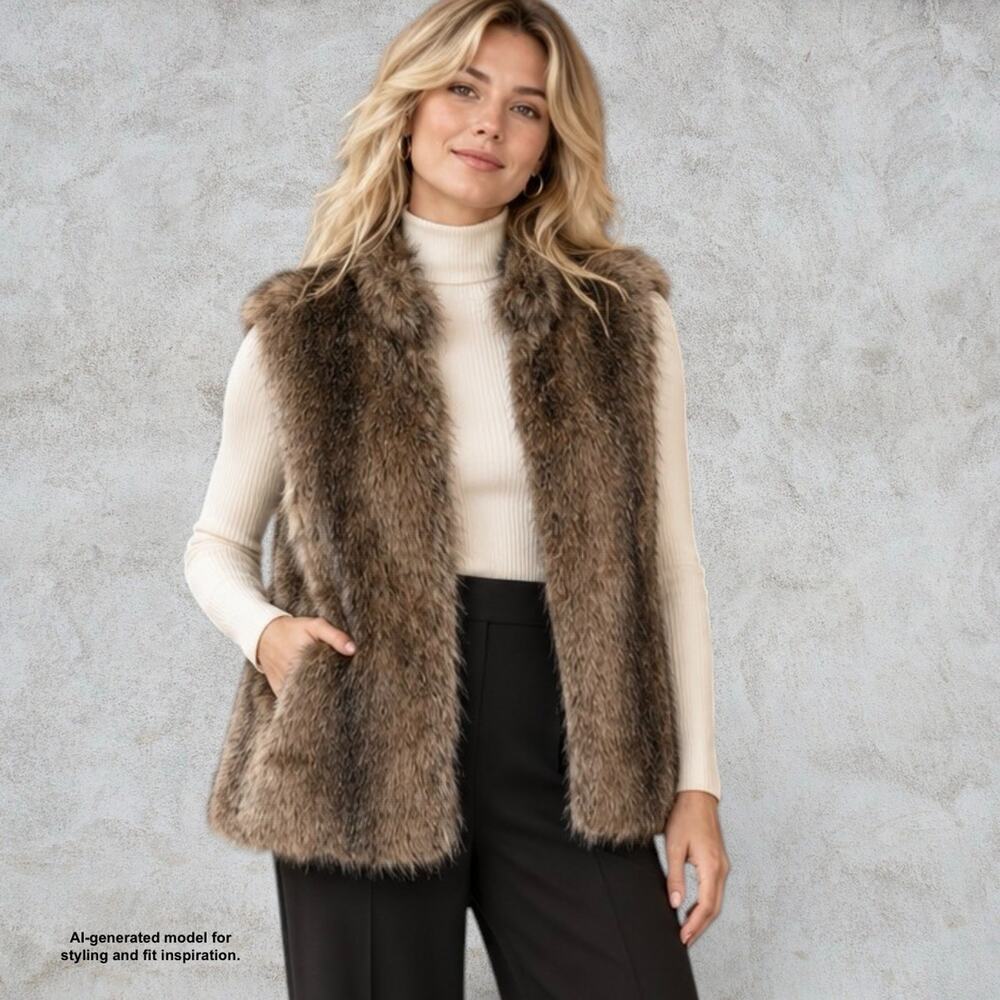 Relativity Faux Fur Vest Size M Brown Plush Mob Wife Boho Luxe Winter Pockets
